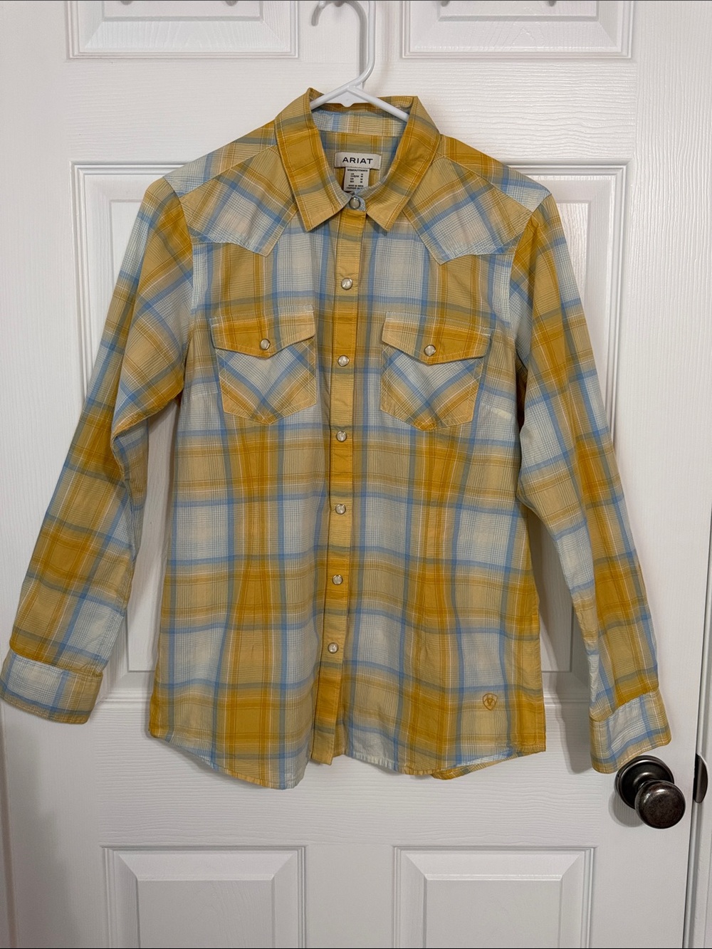 Ariat Yellow and Light Blue Plaid Button-Down Shirt